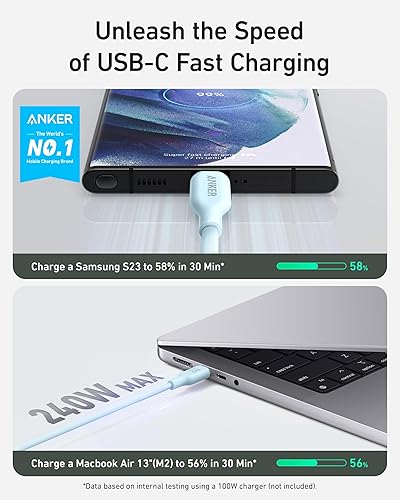Miniatura 2 de Anker Cable USB C a USB C 543 (240 W 6 pies), cable de carga USB 2.0 de base biológica para iPhone 1515Pro15Plus 15ProMax, MacBook Pro 2020, iPad
