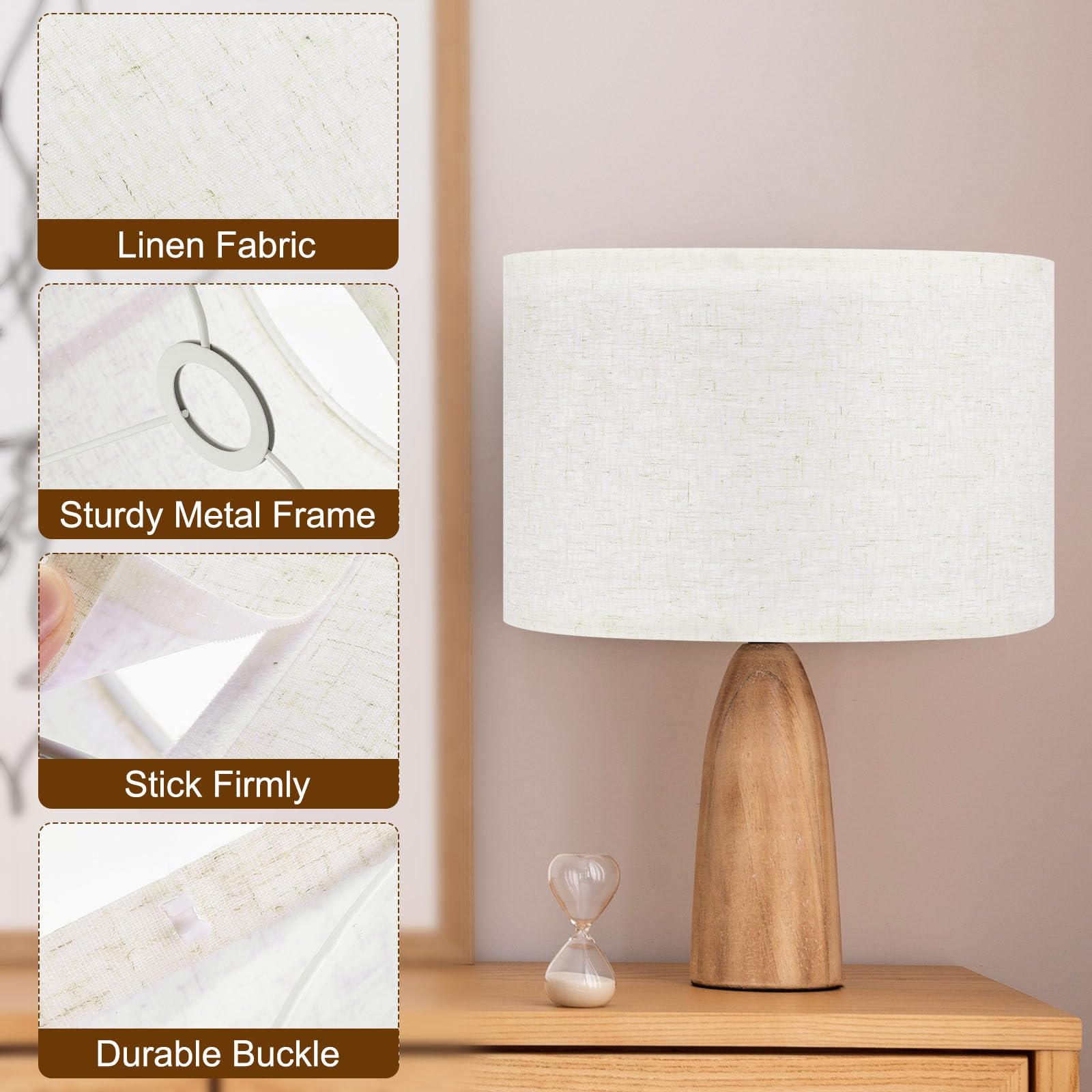 PATIKIL Drum Lamp Shades for Table Lamps 12"x12"x8" Linen Lampshade Set of 2 Easy Assembly Lamp Shade with E27 to E26/E14 Adapters for Floor Lamps Bedside Lamps Linen (1.65" Spider) - Image 3