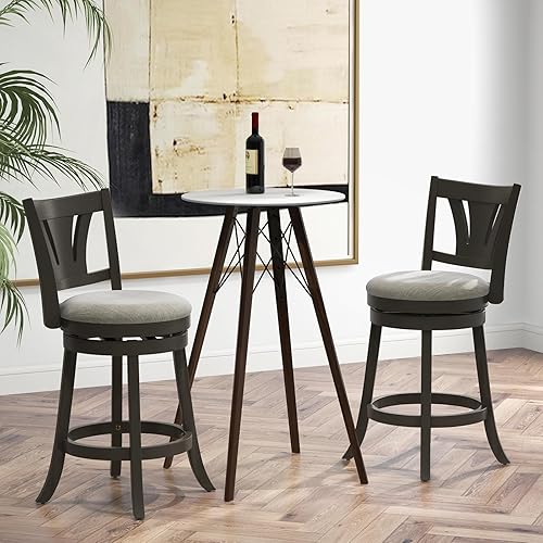 Miniatura 7 de COSTWAY Taburete de bar para isla de cocina, taburete de bar giratorio de 26.5 pulgadas con respaldo curvado y asiento acolchado suave, patas de