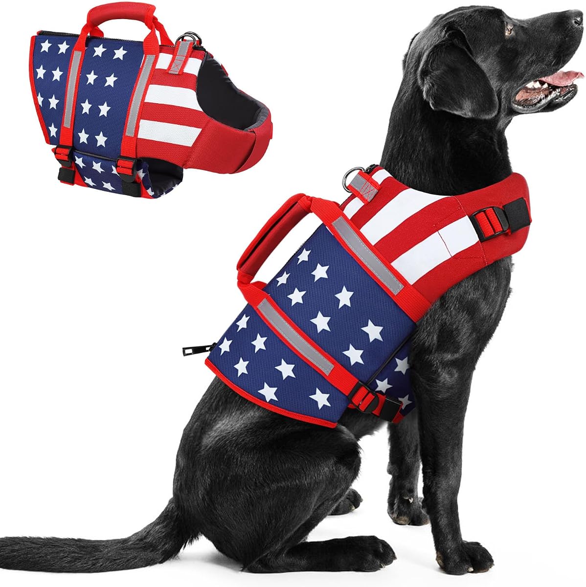 Queenmore Chaleco salvavidas grande para perros, chaleco salvavidas para nadar, flotador para perros