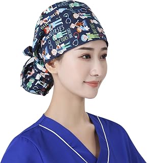 Surgical Cap Scrub Doctor Nurse, Working Cap with Buttons and Sweatband, Working Hats with Adjustable Ponytail Pack for Women