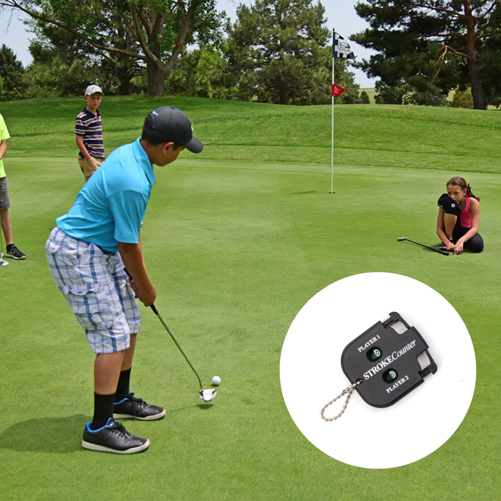 Cerioll Contador De Golpes, Contador De Puntaje De Golf, con Cadena, con Función Auxiliar De Puesta A Cero, Ligero Y Portátil, para Uso 2 Jugadores, Ideal para Juegos De Pelota (Negro)