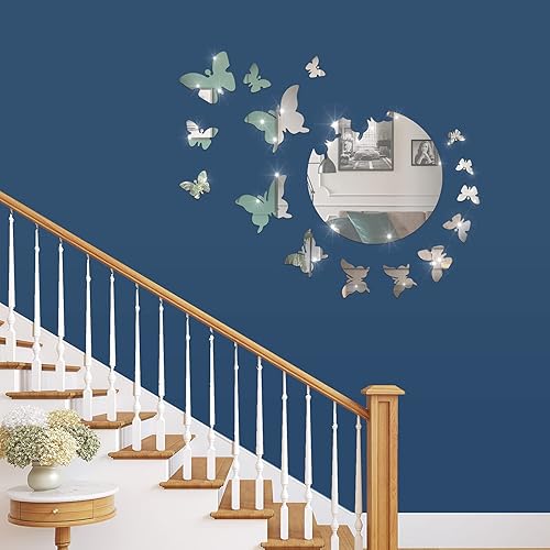 17 calcomanías de espejo acrílico 3D para decoración de pared, espejo de mariposa, calcomanías de pared extraíbles para bricolaje, calcomanías de