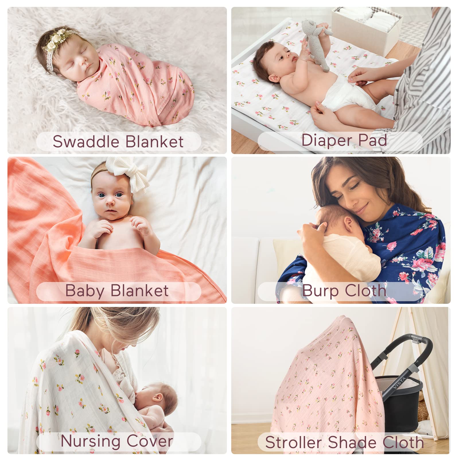 momcozy Lot de 4 Langes Bebe 120x120 cm, Couverture Emmaillotage Bebe en Coton et Bambou, Doux et Doux pour la Peau, Essentiels pour Les Nouveau-nés, Floral Design