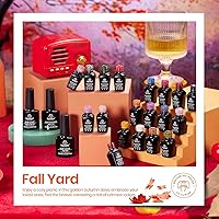 Vista 3 de Beetles - Set de 20 esmaltes de gel p/decoración de uñas, colección Fall Yard, purpurina naranja/marrón/rojo/azul marino, semipermanente, LED c/capa
