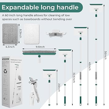Baseboard Cleaner Tool with 60 Extendable Handle, 5 Reusable Pads