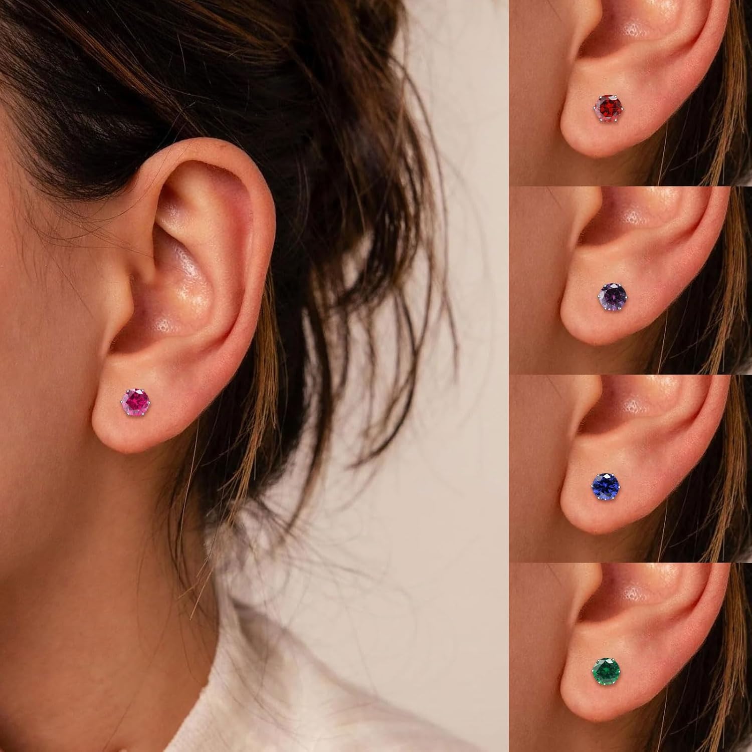 Tiny Flat Back Stud Earrings for Women, 2/3/4mm Hypoallergenic Brilliant Cut Round Cubic Zirconia Earrings Surgical Steel Cartilage Jewelry for Women Helix Tragus Earlobe - Image 2