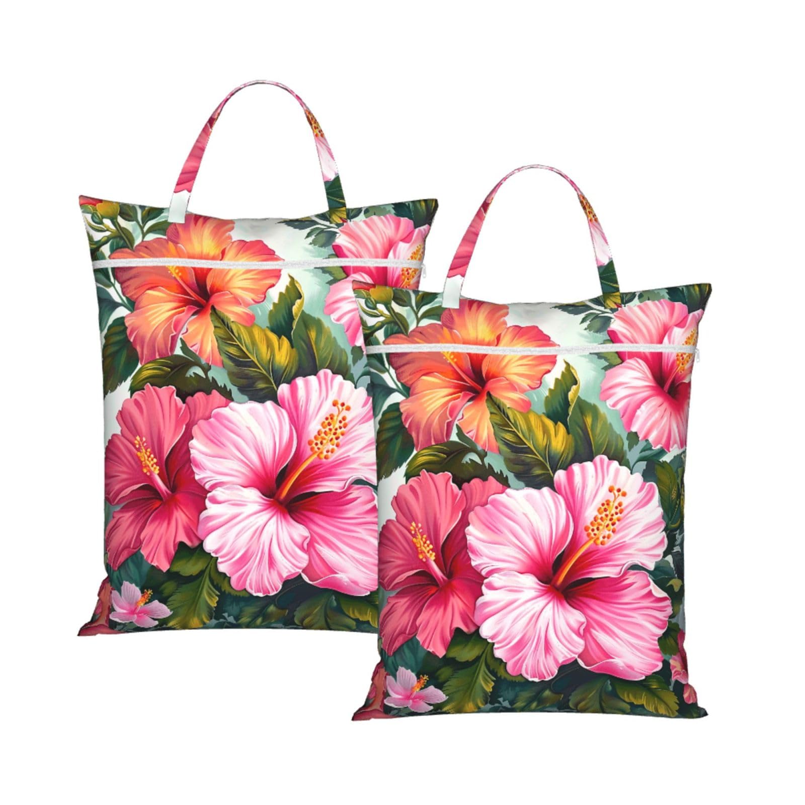 Large Travel Laundry Bags,Hibiscus Flowers art Print with Handle Foldable Laundry Bag for Holidays Gym Swimming and Family Trips, 2Pcs