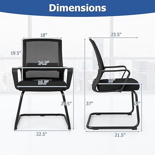 Miniatura 3 de Tangkula Juego de 2 sillas de oficina para invitados, sillas de recepción, sillas de sala de conferencias con soporte lumbar ajustable y base de