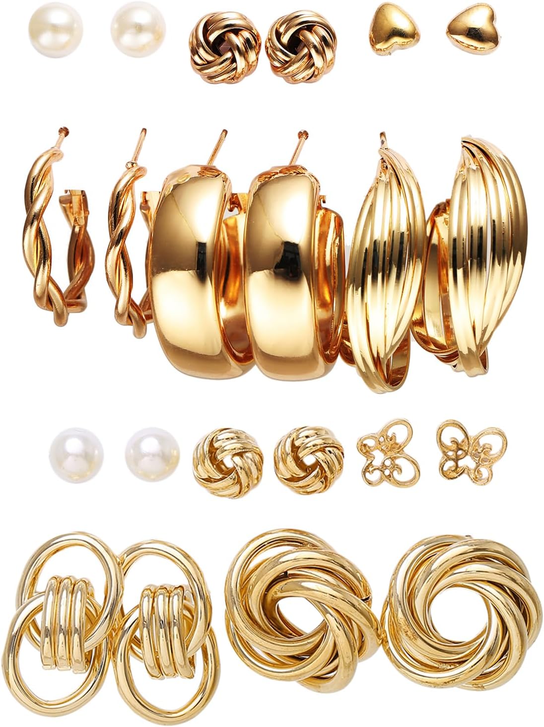 11 Pairs Combo Set Latest Stylish Hoop Stud Earrings for Women and Girls (Gold) (14949er)