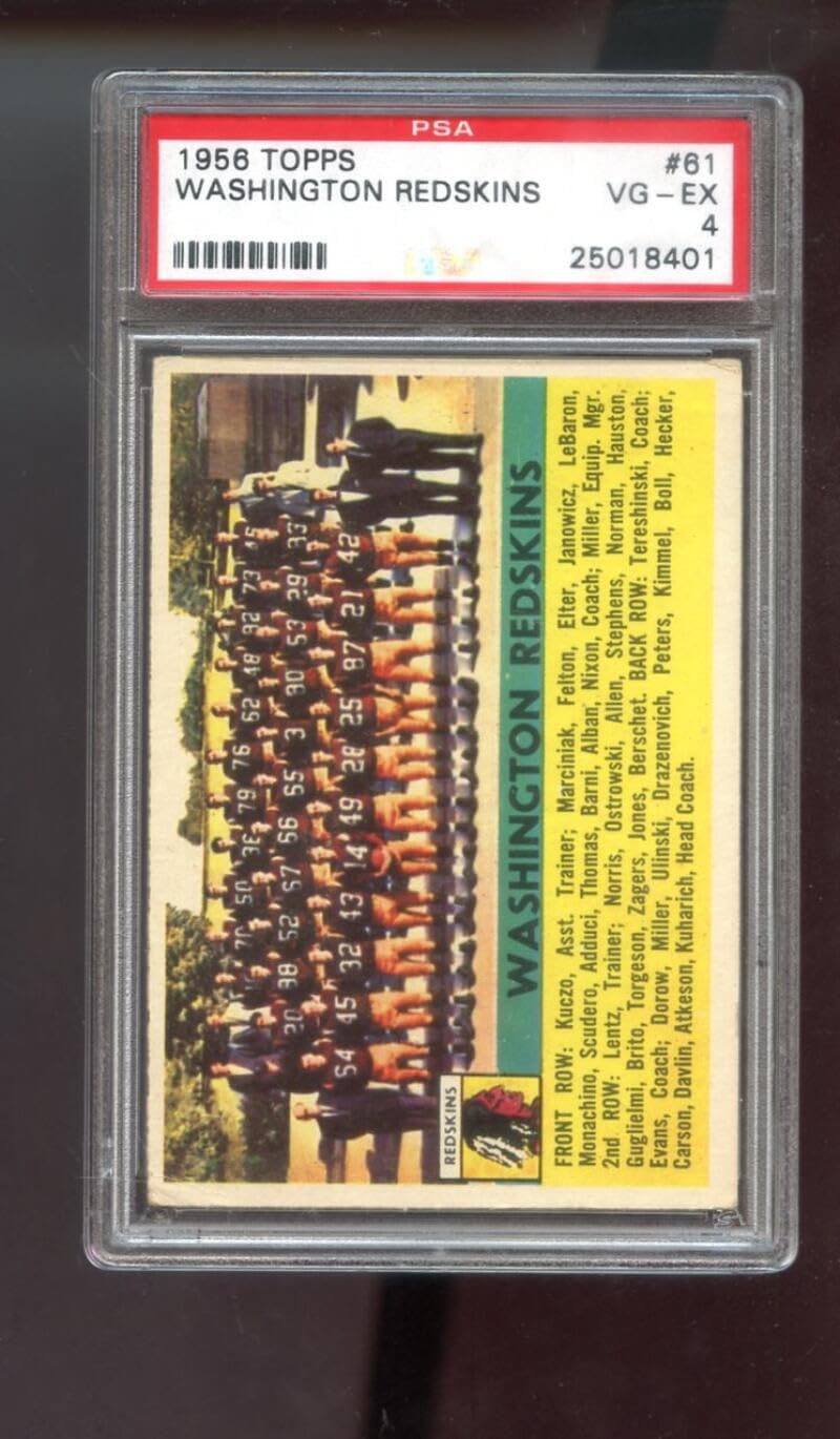 1956 Topps #61 Washington Redskins Team Photo PSA 4 Graded Football Card NFL