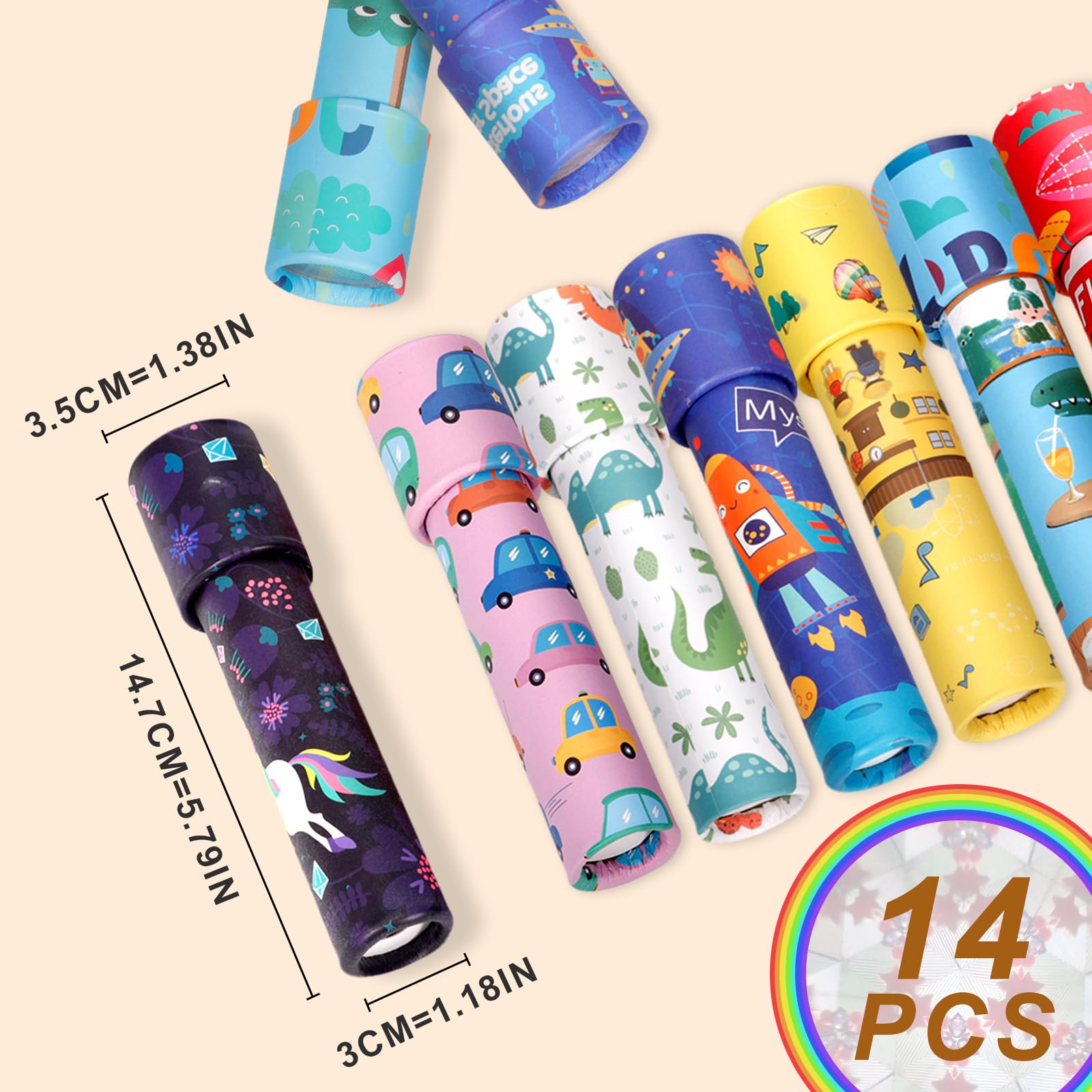 14 Pezzi Caleidoscopi per Bambini, Bomboniere per Feste di Compleanno per Bambini, Giocattolo Caleidoscopio di Carta Classico, Regalo per Natale, Premio per la Scuola e l'Aula
