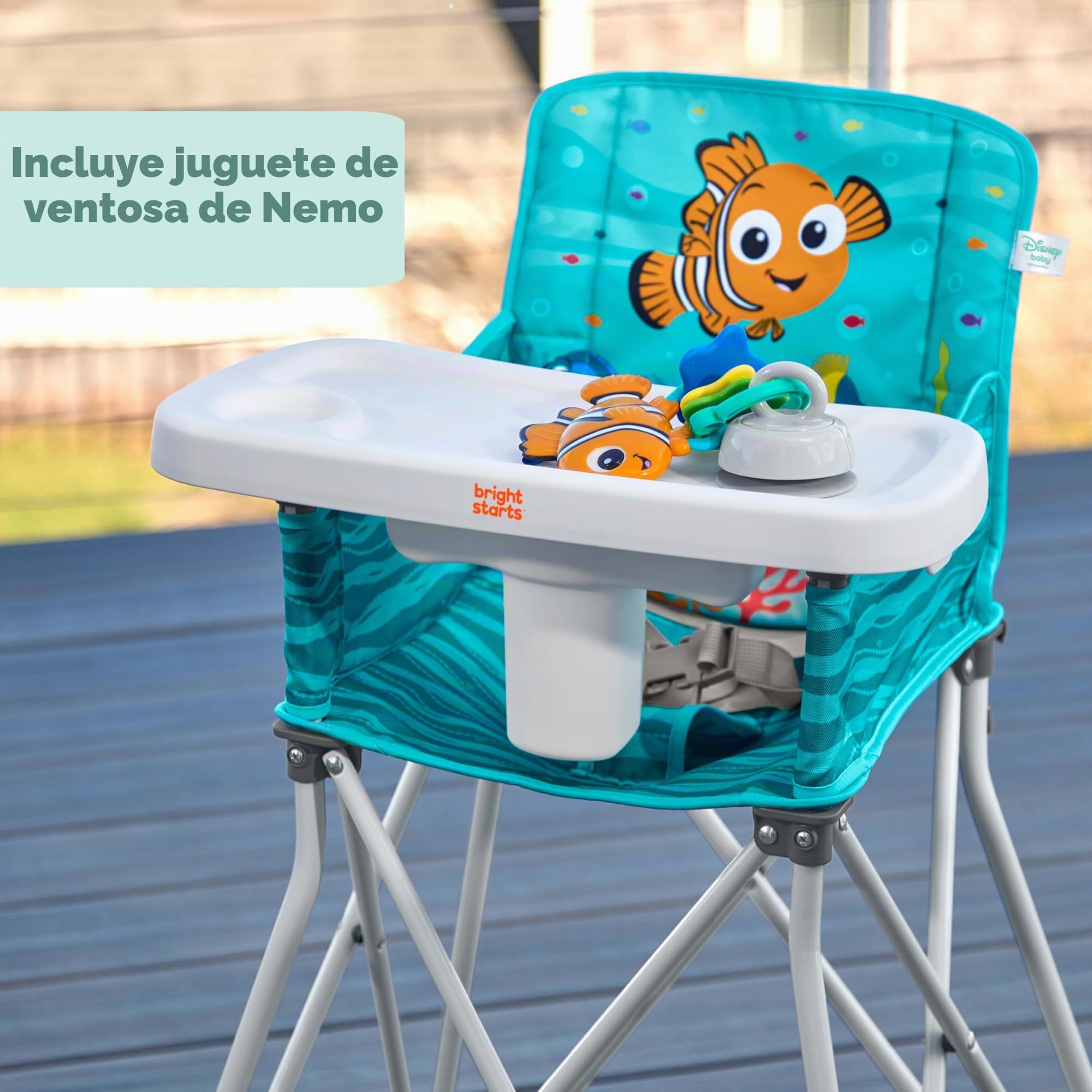 Bright Starts, Trona Portátil Pop ‘N Dine de Disney Baby Buscando a Nemo, Juguete con Ventosa, Plegado Compacto, Interior/Exterior, Desde 6 Meses Hasta 20 kg