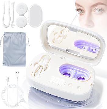 Portable Contact Lens Cleaner Machine, Ultrasonic Contact Lens Cleaner with Type-C Charge, Intelligent Automatic Cleaning Case, Suitable for Disposal Soft Lenses Hard/Colored Lenses White, 1