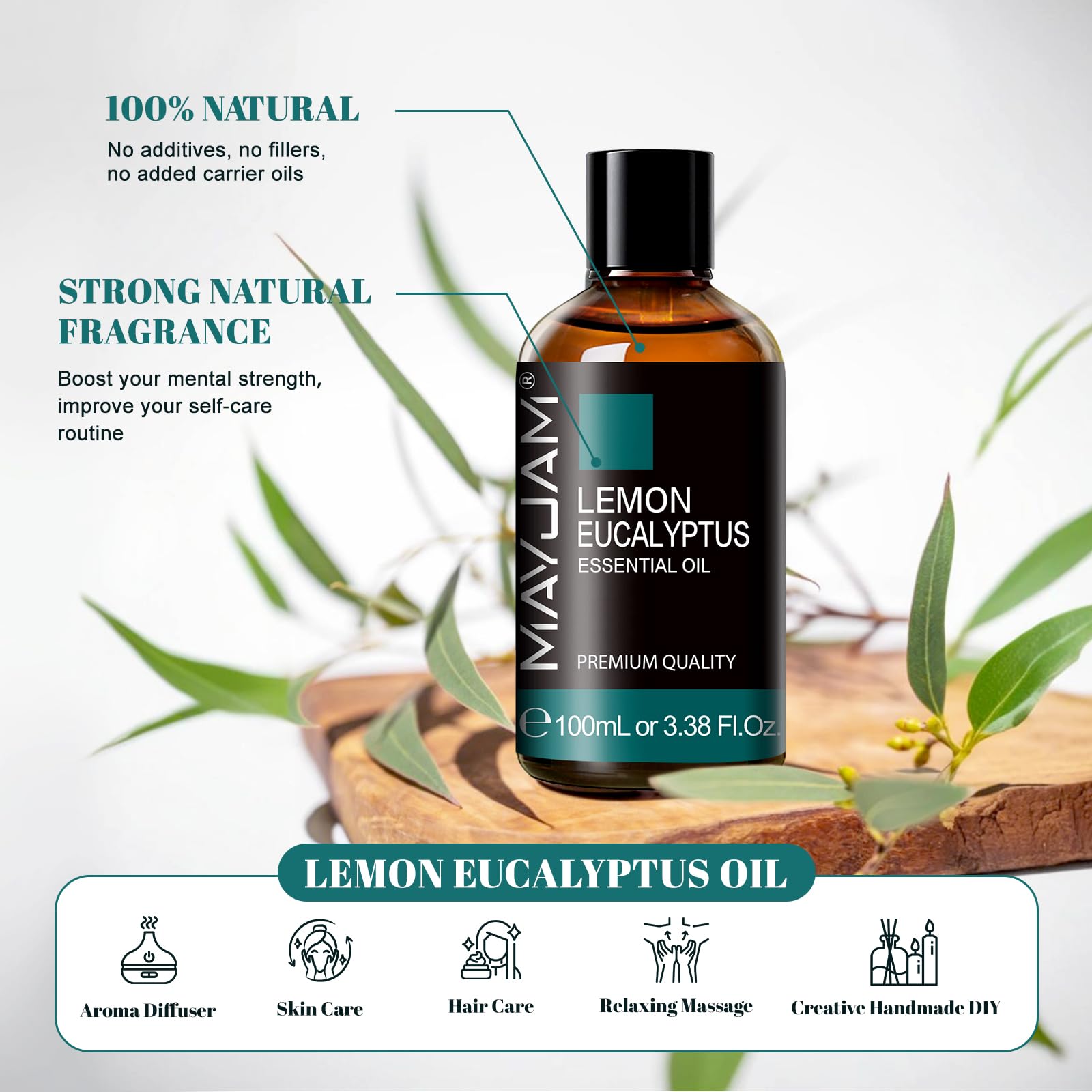 Aceites Esenciales de Eucalipto Limón 100ML, MAYJAM Aceite de Eucalipto Limón 100% Puro, Ideal para Aromaterapia Aroma Difusor Fragancia Aceite Masaje