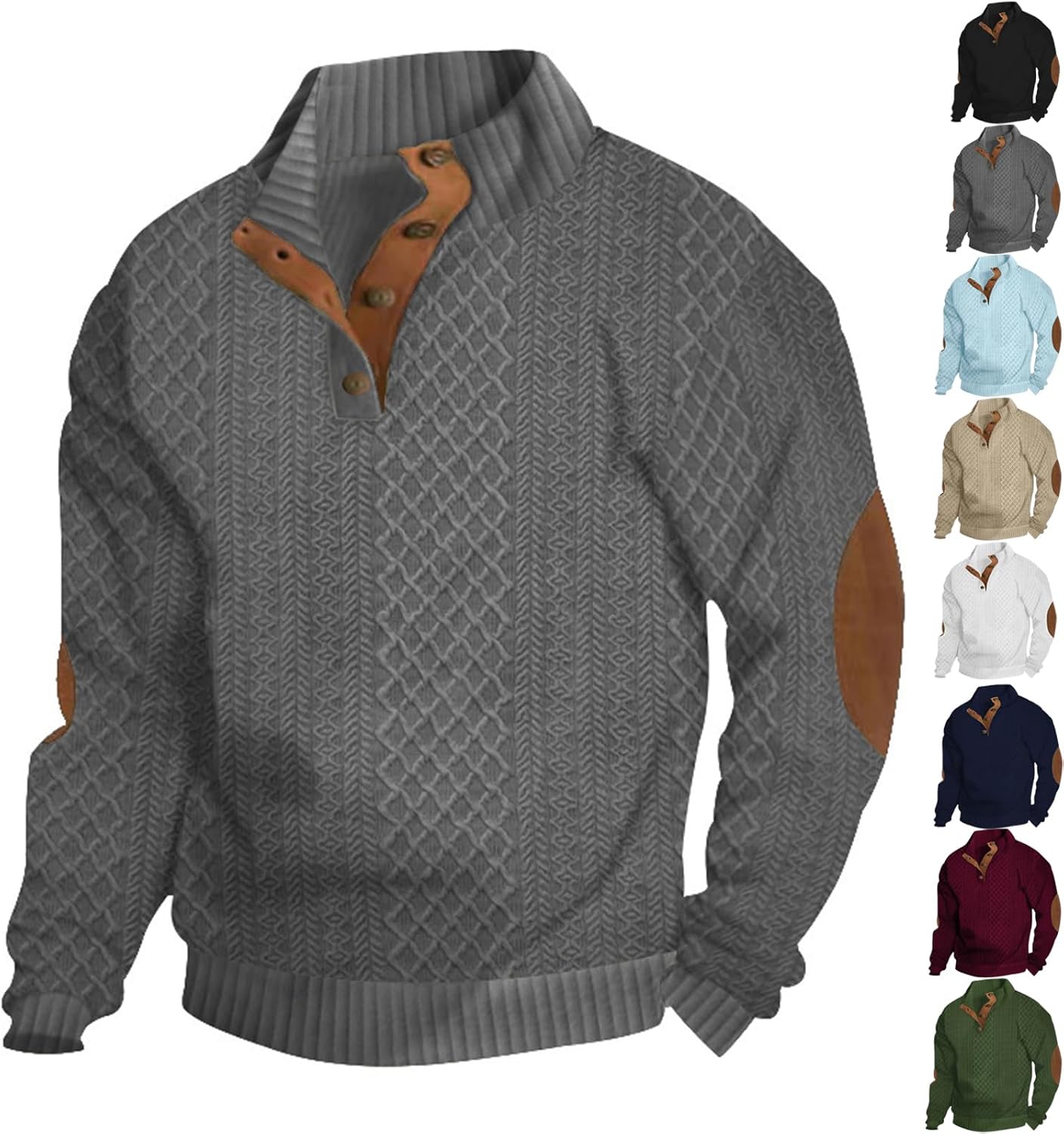 Men's Casual Retro Stand Collar Button Sweatshirt, Sports Sweater Men Lightweight Long Sleeve Cashmere Sweatshirt