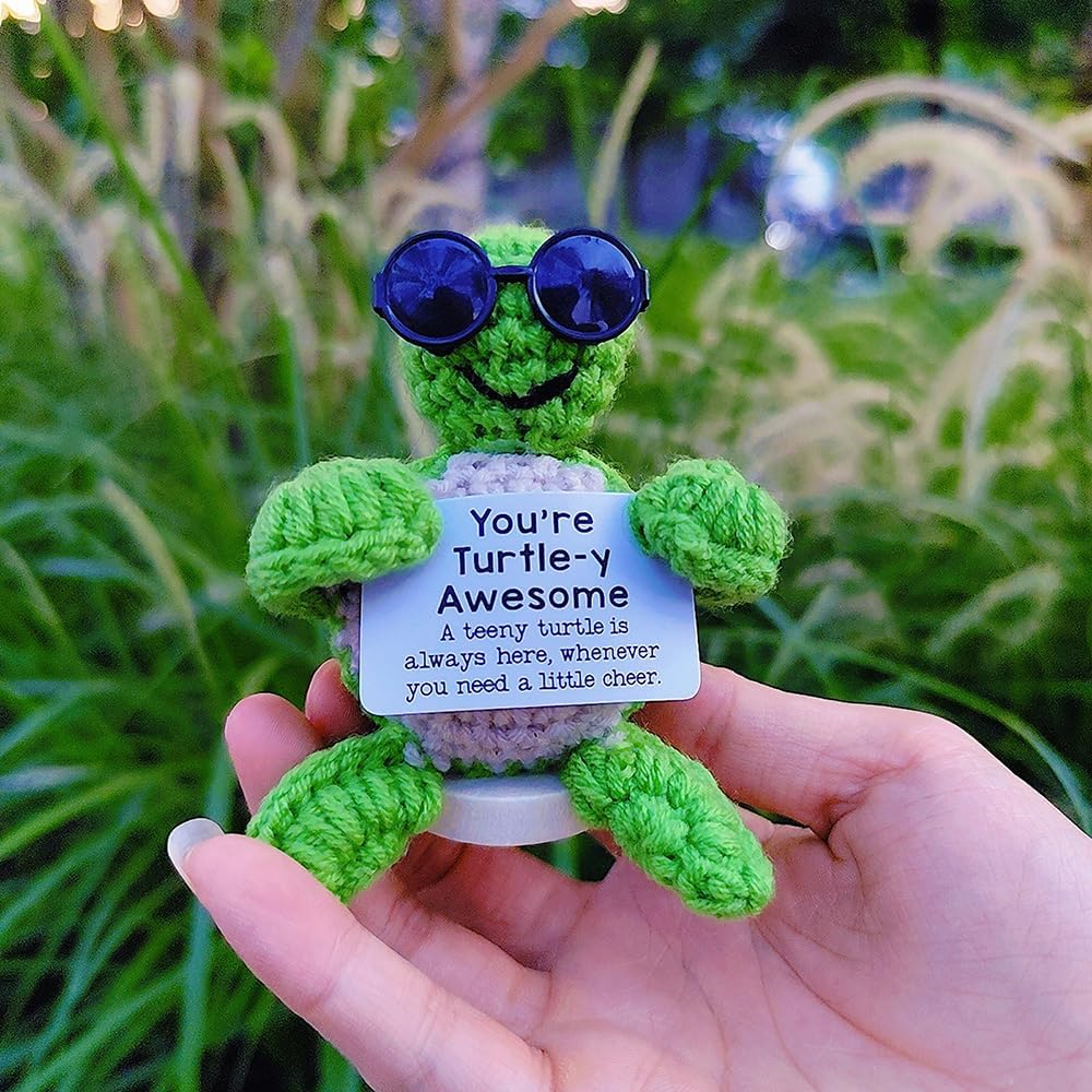 Mini Funny Positive Crochet Animals Already Made Teacher Appreciation Gifts Turtle Stuffed Animal Emotional Support Crochet Inspirational Gifts for Women Birthday Gift Valentines Day Decor - Image 7