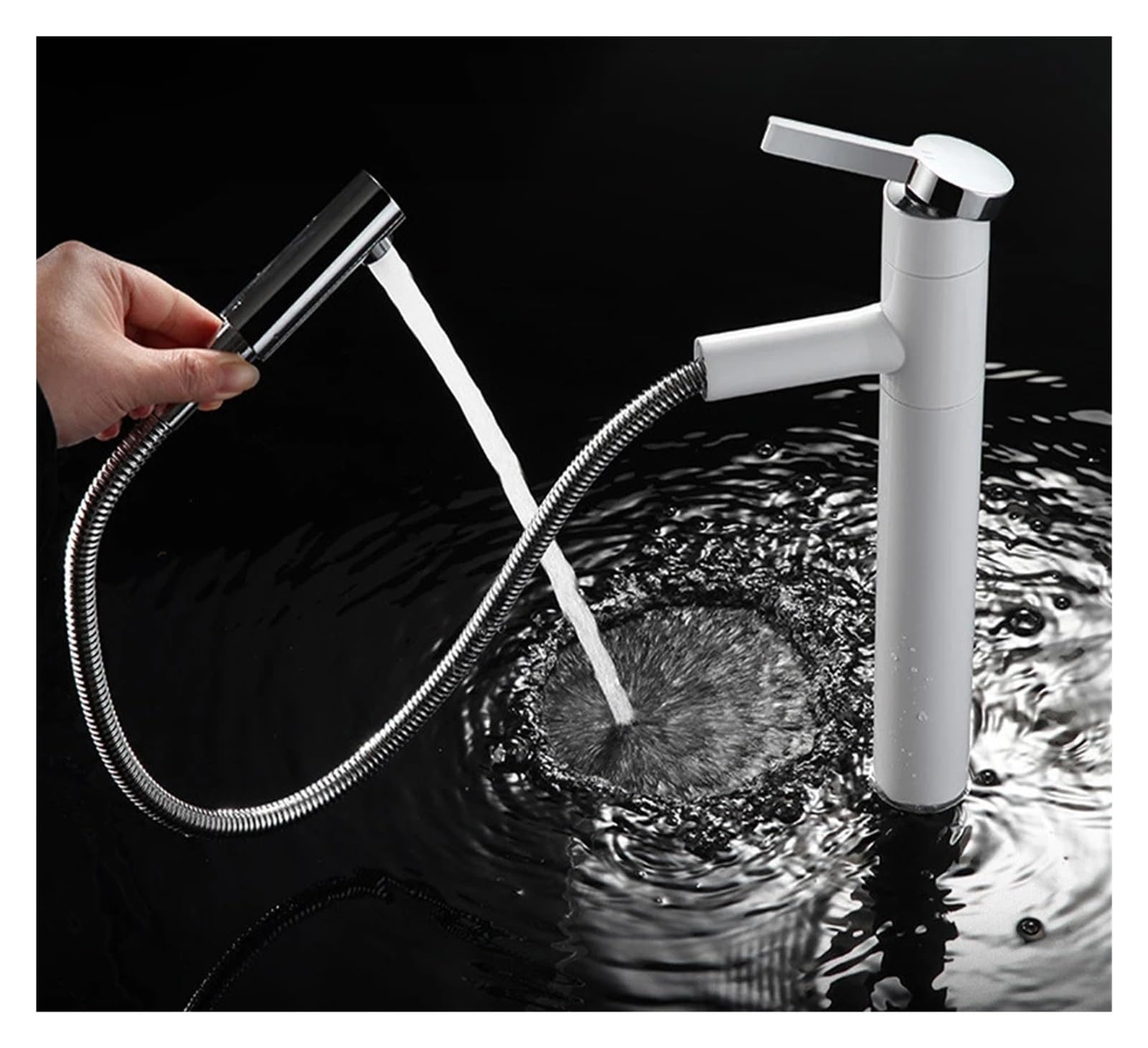Baterie łazienkowe Bateria umywalkowa wyciągana Bateria zlewozmywakowa Baterie umywalkowe 360°(White Chrome Faucet)