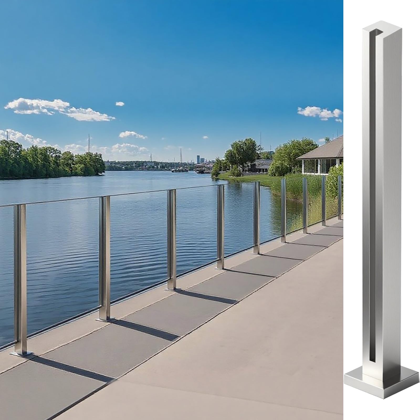 Cvter Poste Para Barandilla de Vidrio Negra: 95cm de Balaustrada de Cubierta de Vidrio Sin tapa con Ranuras para Cubiertas, Escalones, Balcón, Piscina, Jardín, Escaleras. Acero inoxidable — view 16
