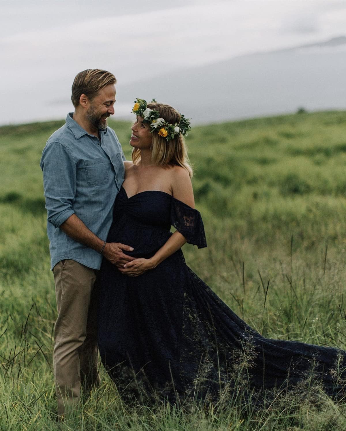 ZIUMUDY Photography Maternity Dress Off Shoulder Lace Baby Shower Pregnant Wedding Dress - Image 4