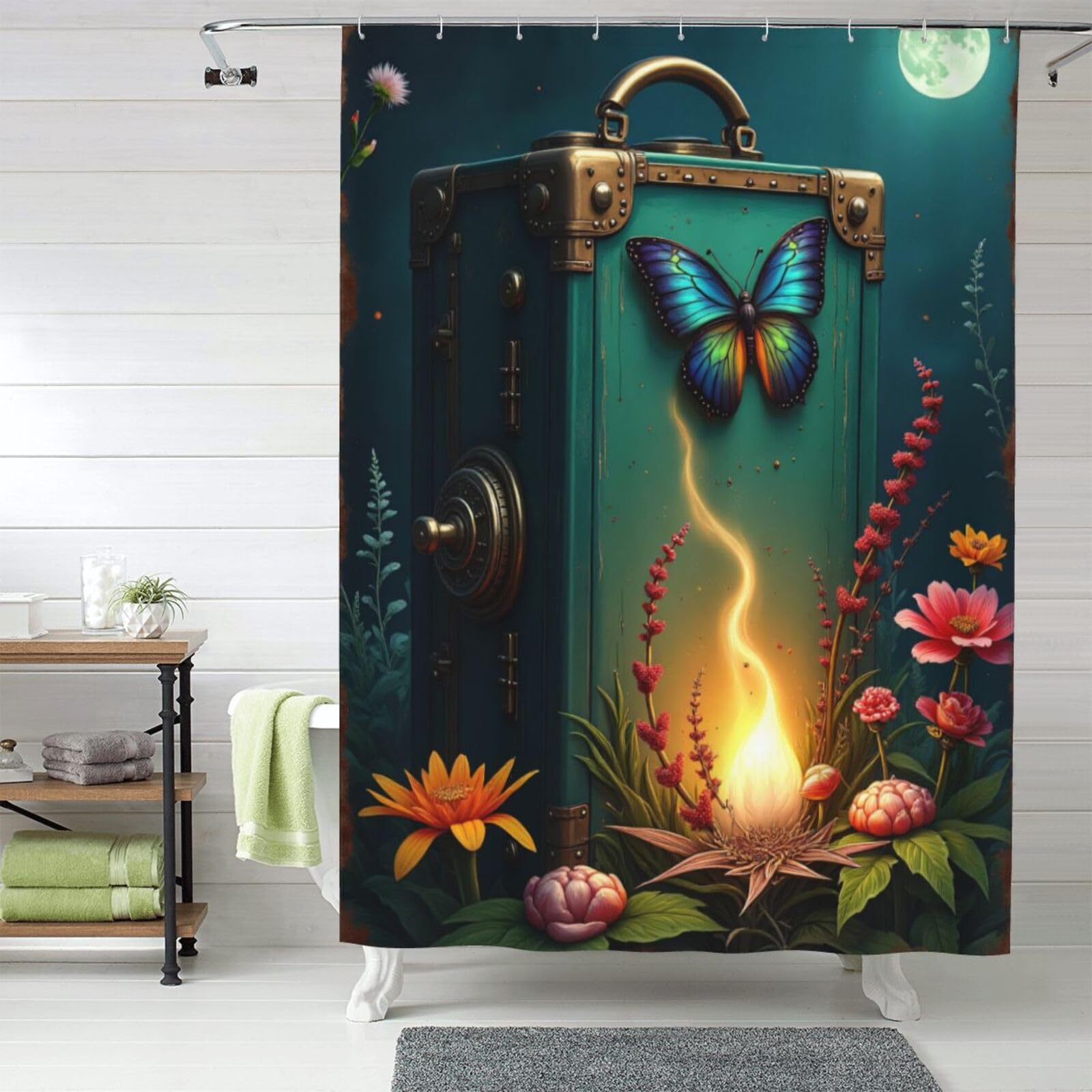 Rideau de douche imprimé papillons 152x183cm lavable en machine