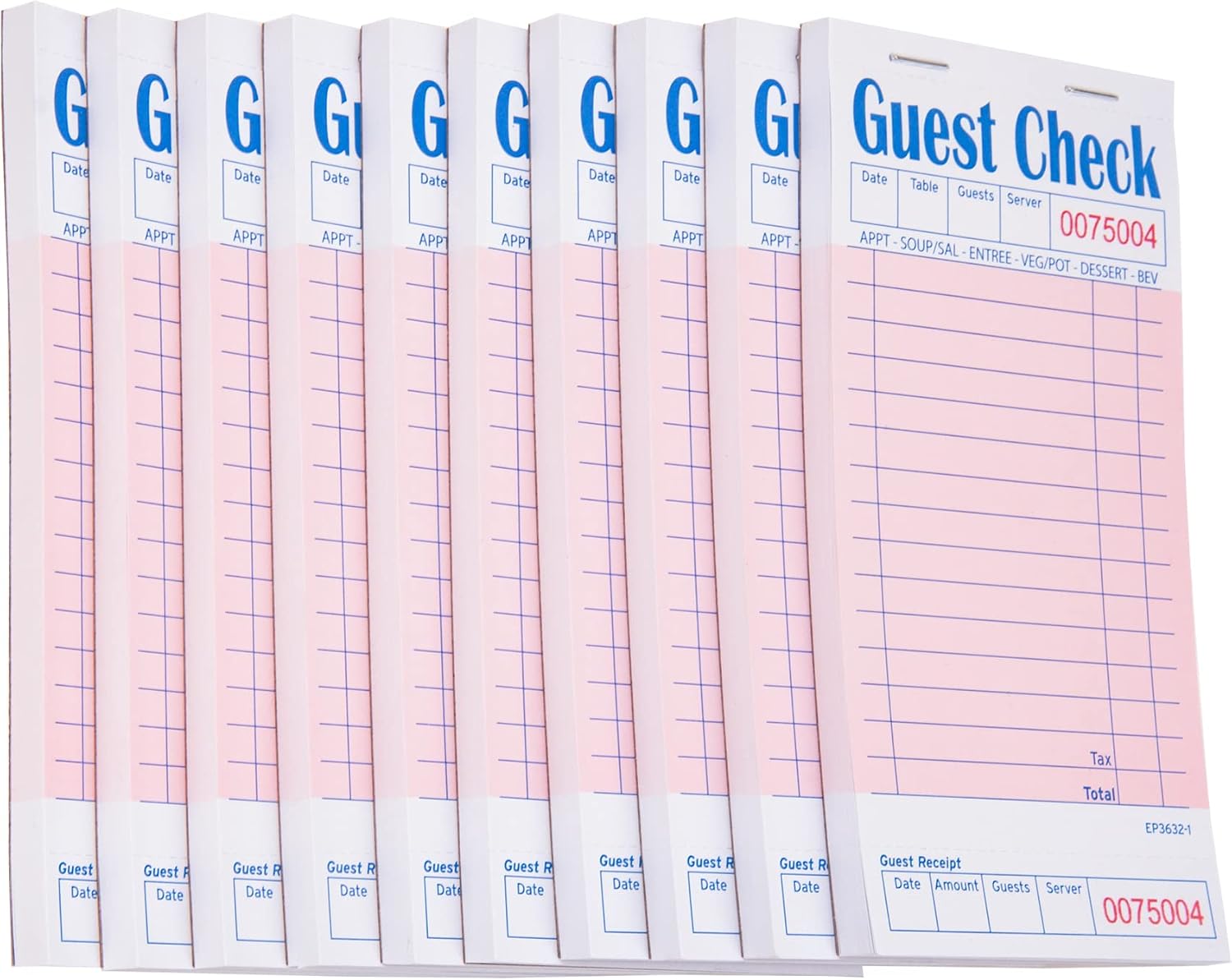 DGBDPACK Guest Check Pads for Servers - Thick Paper (10 Pads), 500 Orders Total, Waitress Notepad for Restaurants (Pink, 6.75"x3.5"), 50 Sheets/Pack