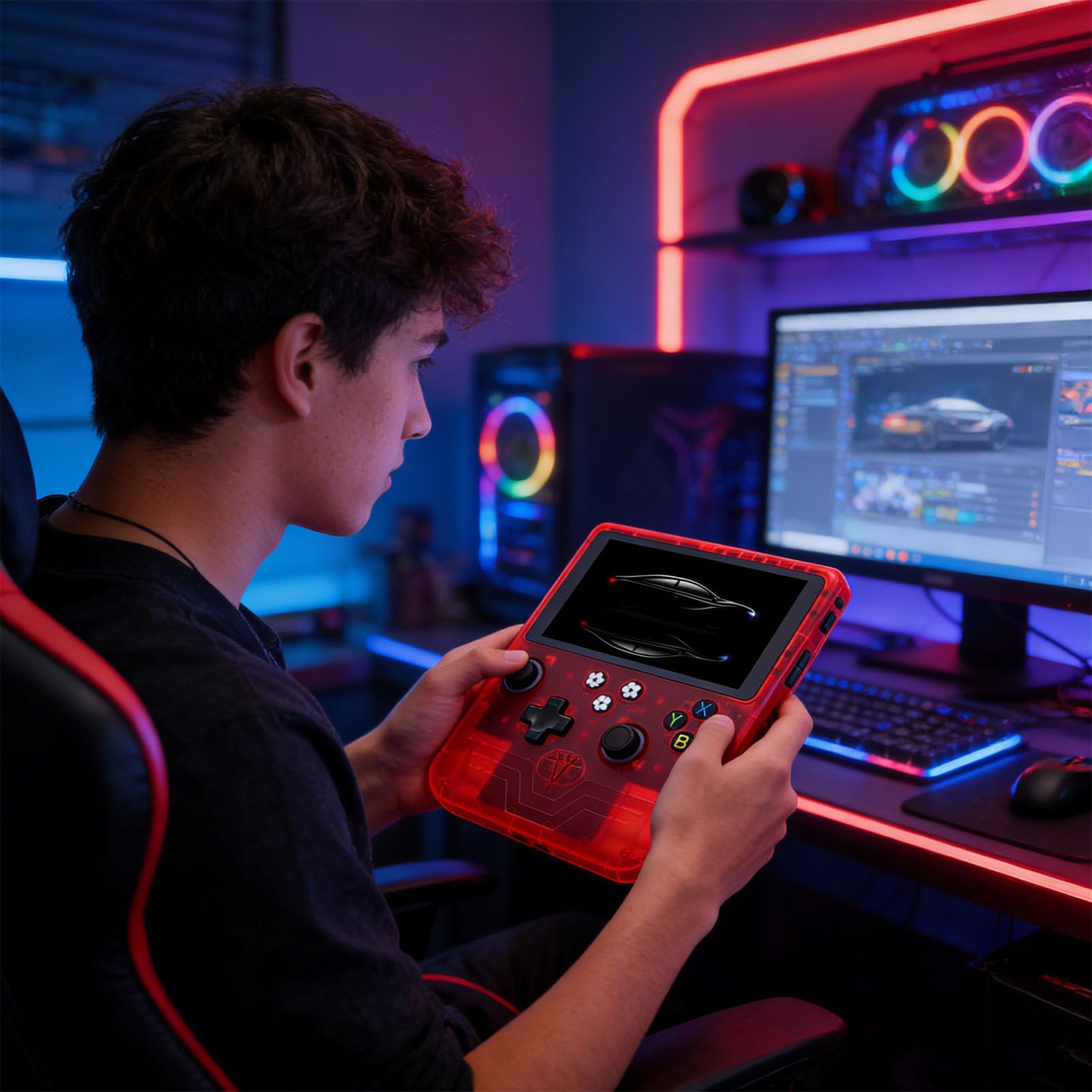 Aramox Console di Gioco Portatile, Console di Gioco retrò con Schermo HD da 6 Pollici, Doppi Joystick RGB, Batteria da 6000 MAh, Spazio di Archiviazione da 128 GB, Dispositivo di Portatile per