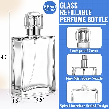 Refillable 100ml 3.4oz Glass Perfume Atomizer Empty Spray Bottle