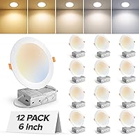 MAILCOS 12-Pack 6 Inch 5CCT Selectable Ultra-Thin LED Recessed Ceiling Lights with Junction Box - 1050LM Dimmable Canless Wafer Downlights, ETL Listed