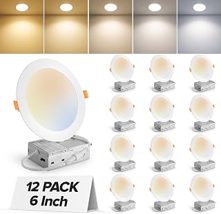 MAILCOS 12-Pack 6 Inch 5CCT Selectable Ultra-Thin LED Recessed Ceiling Lights with Junction Box - 1050LM Dimmable Canless Wafer Downlights, ETL Listed