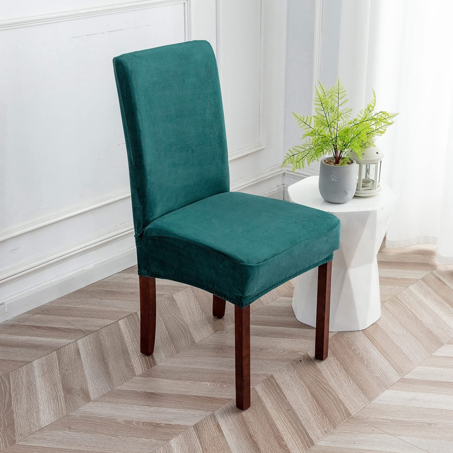 YOPOIY Set 2 Coprisedie In Velluto Elasticizzato Con Schienale - Grigio Scuro, Per Sedie Parson E Sala Da Pranzo - 5