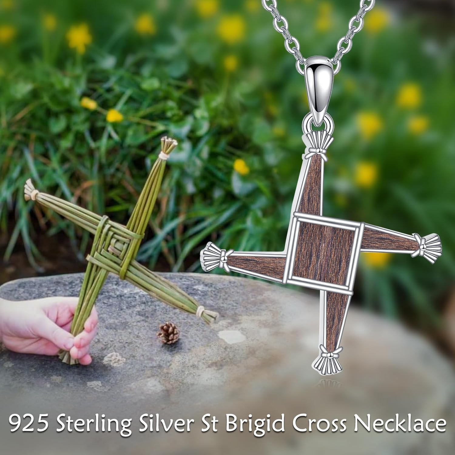 YAFEINI St Brigid Cross Necklace Sterling Silver Wooden Saint Bridget Pendant Religious Irish Jewelry for Women Mom - Image 6