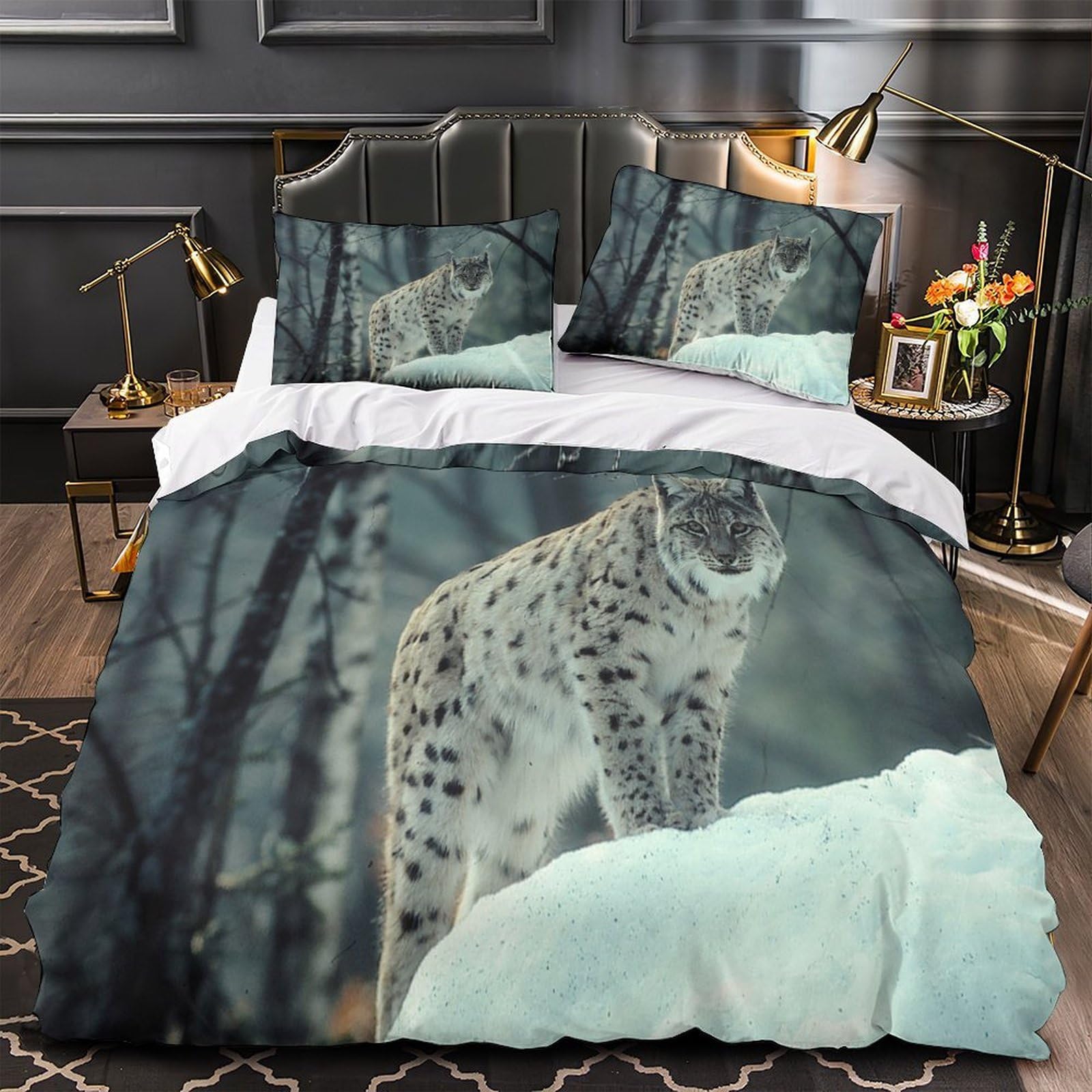 Housse de couette lynx sauvage 135x200cm en microfibre douce avec parure