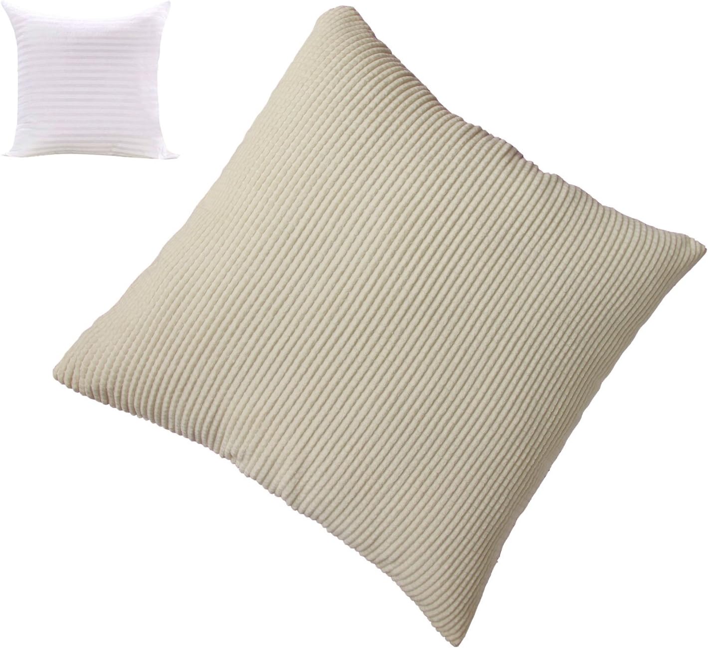 (2 in 1= Pillow Insert + Pillow Cover) Square Pillowcase Corn Kernels Corduroy Beige Throw Case with Cushion
