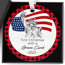 Christmas Ornaments 2025, First Christmas with a Green Card Hanging Ornaments American Citizenship Gifts New Us Citizen Ornament for Congratulations On Immigration, Immigrants Naturalization