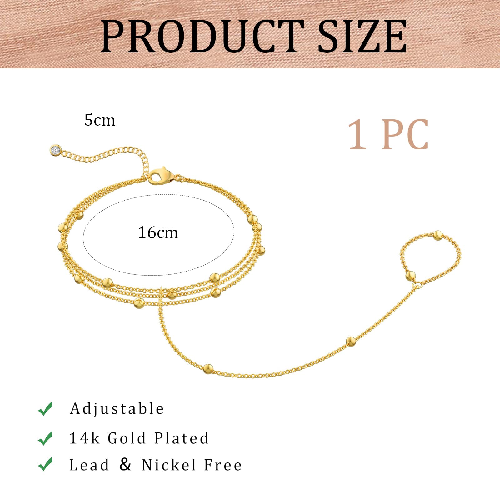 Chaîne de main en or 14 carats avec anneau pour femme, bague chromée, bracelet à pendentif, gants en zircone, bracelet pour femme
