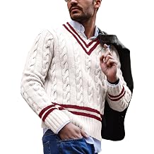 PASLTER Mens V Neck Sweater Cable Knit Pullover Twist Tennis Sweaters