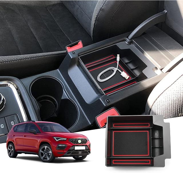 GAFAT Seat Ateca FR Facelift/Cuprα Ateca 2017-2022, 2023, konsola środkowa, pudełko do przechowywania, organizer do podłokietnika, schowek na rękawiczki (czerwony)