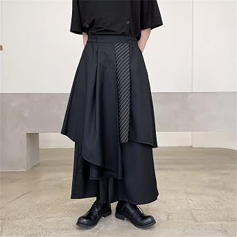 Men's Kendo Samurai Hakama Pants Uniform Costume Traditional Japanese Style Martial Arts Sportswear Irregular Hem Wide Leg Lounge Flowy Culottes Skirt Pants with Pockets