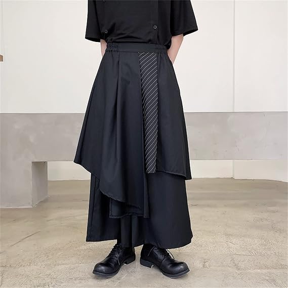 Men's Kendo Samurai Hakama Pants Uniform Costume Traditional Japanese Style Martial Arts Sportswear Irregular Hem Wide Leg Lounge Flowy Culottes Skirt Pants with Pockets