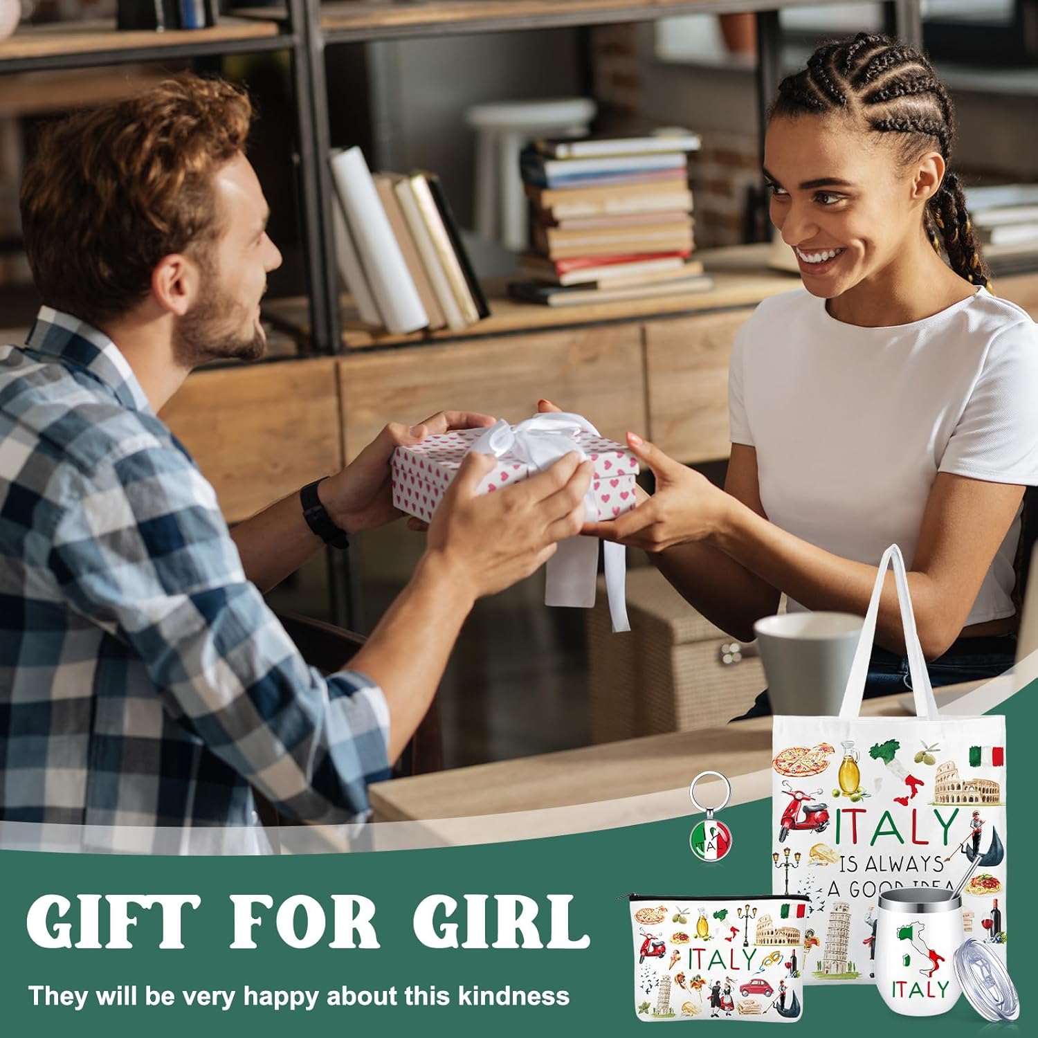 Paterr 4 Pcs City Souvenirs Gifts Texas Canvas Bag California Makeup Bag Italy 12oz Stainless Steel Tumbler with Lid Florida Keychain Ny Travel Lover Gifts Souvenirs for Women(Italy) - Image 7