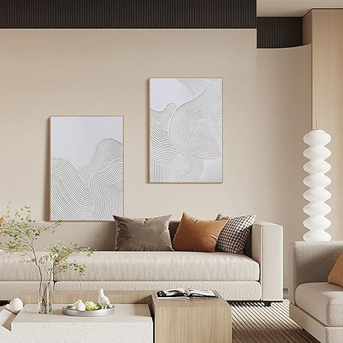Miniatura 3 de Pintura abstracta neutra enmarcada para pared, lienzo abstracto grande, decoración de pared, ilustraciones curvas 3D, pintura a mano para sala de
