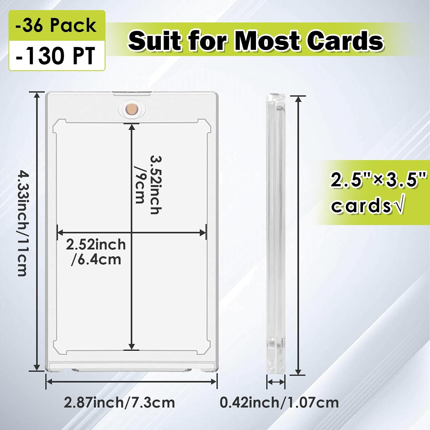 130PT Magnetic Card Holders for Trading Cards, 36ct One Card Touch Holder Baseball Card Thick Protectors Hard Plastic Magnetic Card Case Sports Football Basketball Top Loads for Cards Sleeves