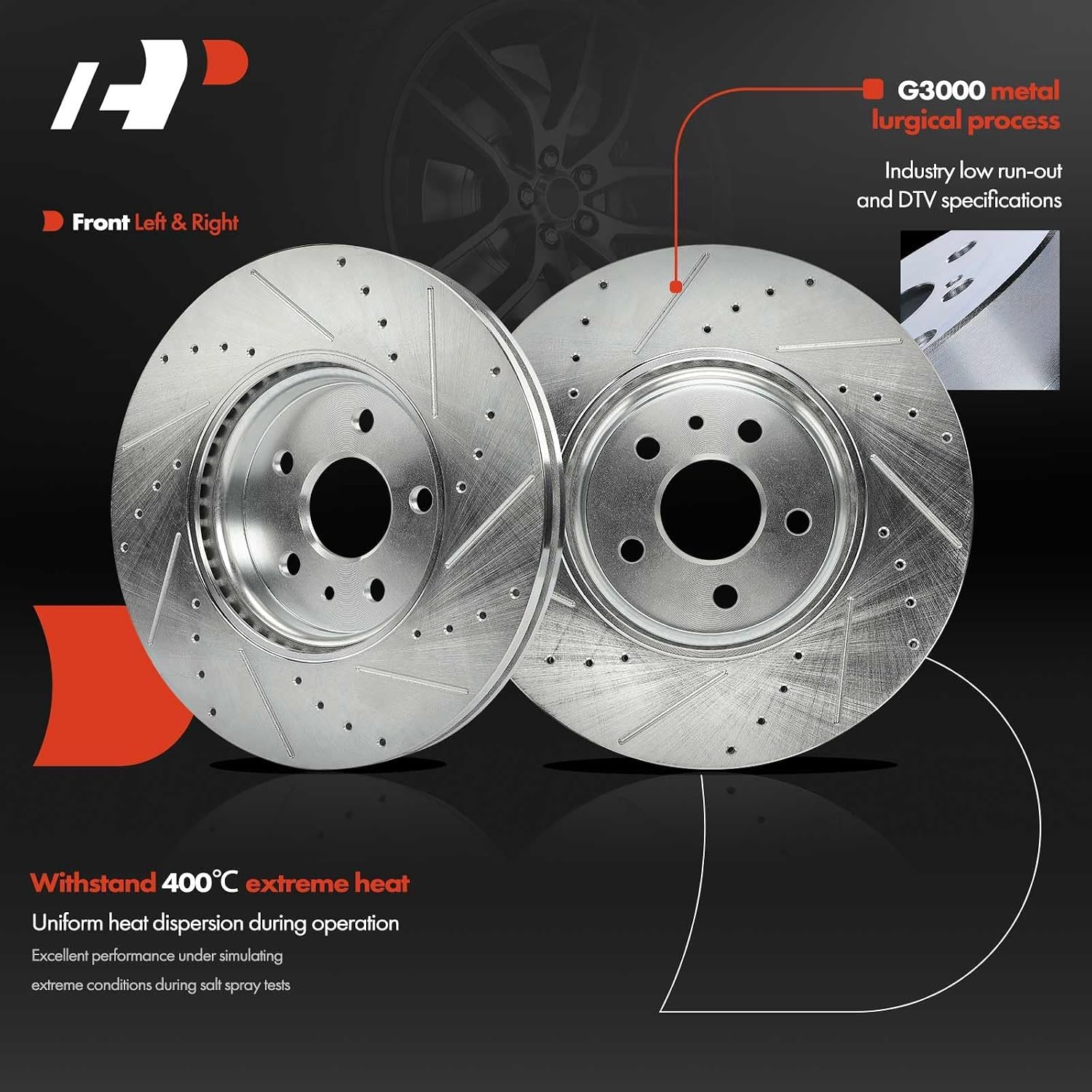A-Premium 11.81 in (300 mm) Front Drilled and Slotted Disc Brake Rotors Compatible with Buick, Chevrolet Models - Encore 2013-2021, Trax 2015-2022, 1.4L, 2-PC Set