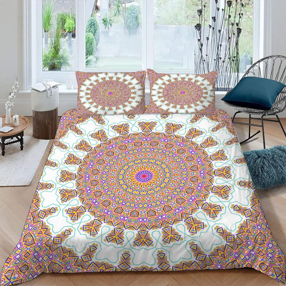 Parure de lit 240x260 cm en microfibre premium ultra douce motif Mandala Boho 83-20