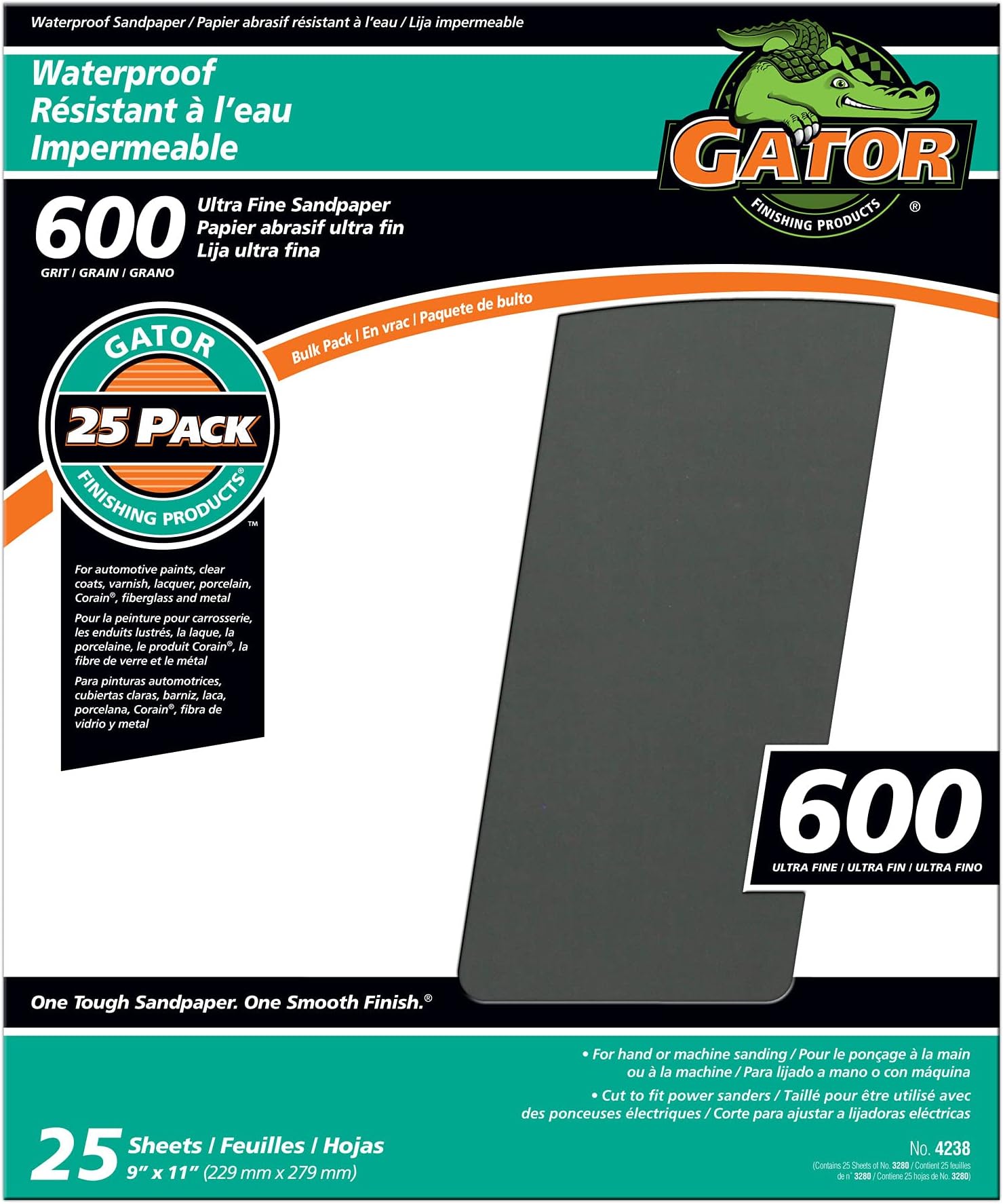 Gator 4238 9" x 11" Waterproof Sanding Sheets, 600 Grit
