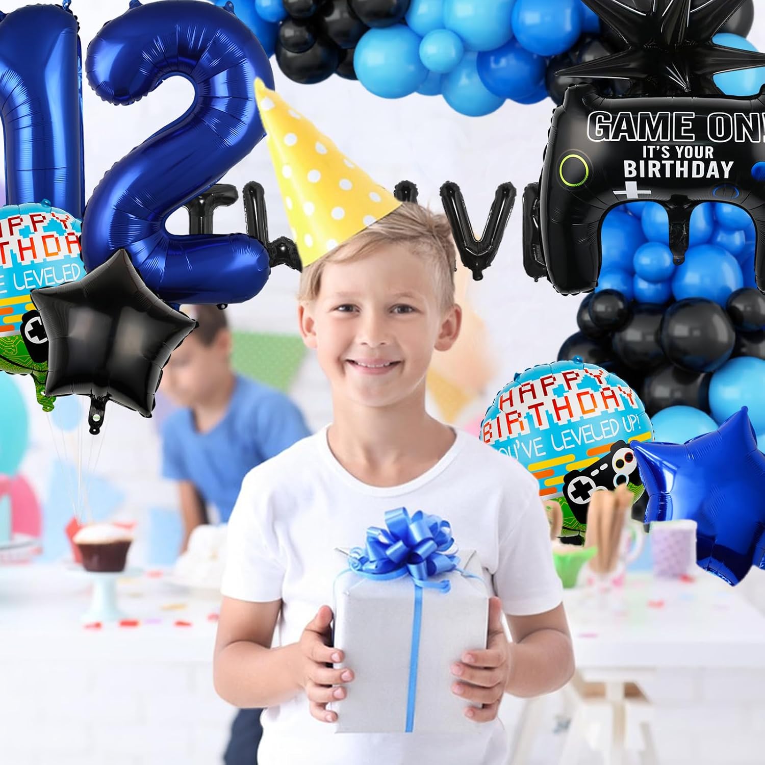 15PCS Video Game Themed Party Decorations for Boys' 12th Birthday - Navy Blue Controller Mylar Balloon, Supplies image 4