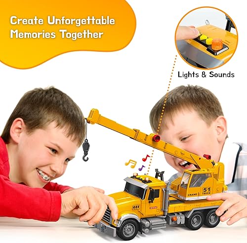 Miniatura 5 de Camión de cama plana excavadora de juguetes para niños  Camiones planos de construcción accionados por fricción con luces intermitentes y sonidos