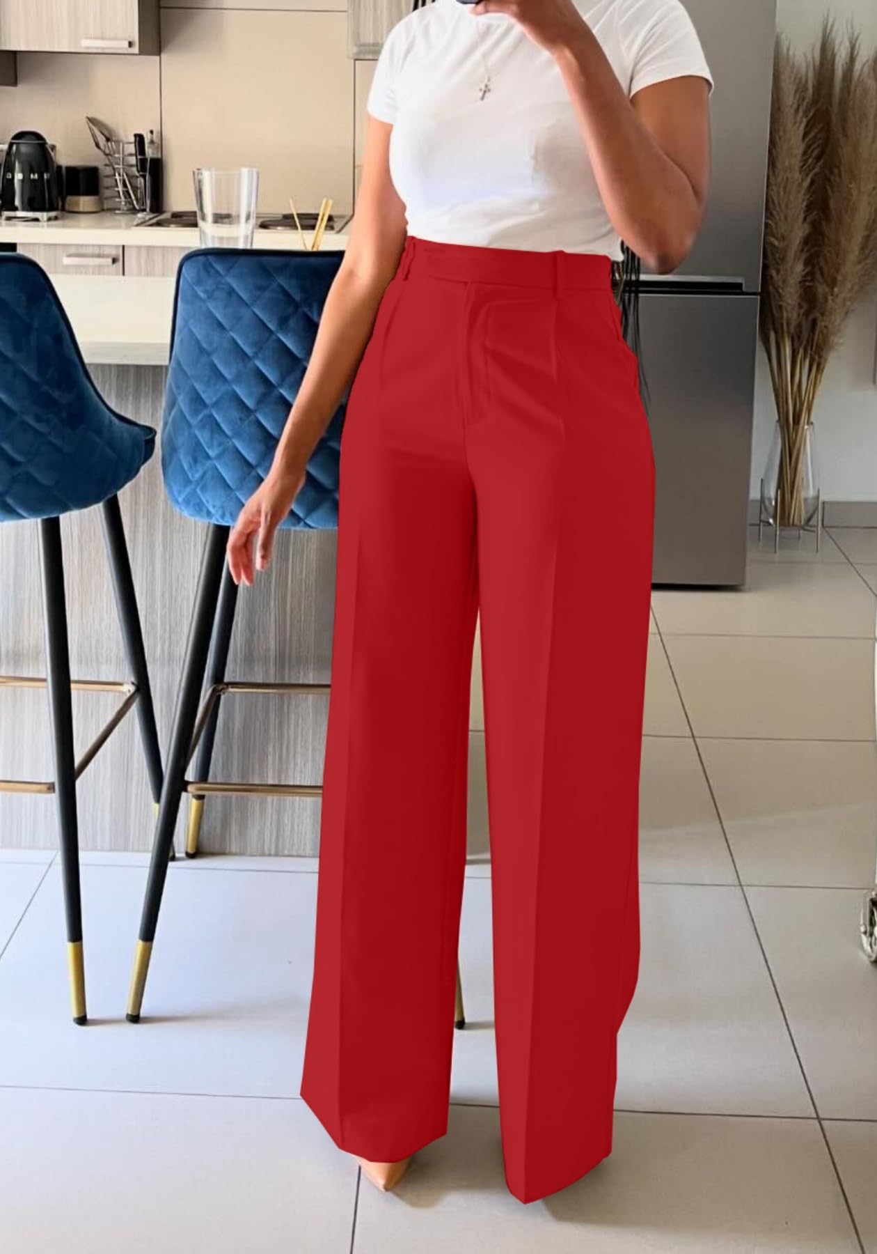 Unybwonn Women Wide Leg Dress Pants High Waisted Straight Leg Business Slacks Work Pants Casual Button Down Trousers