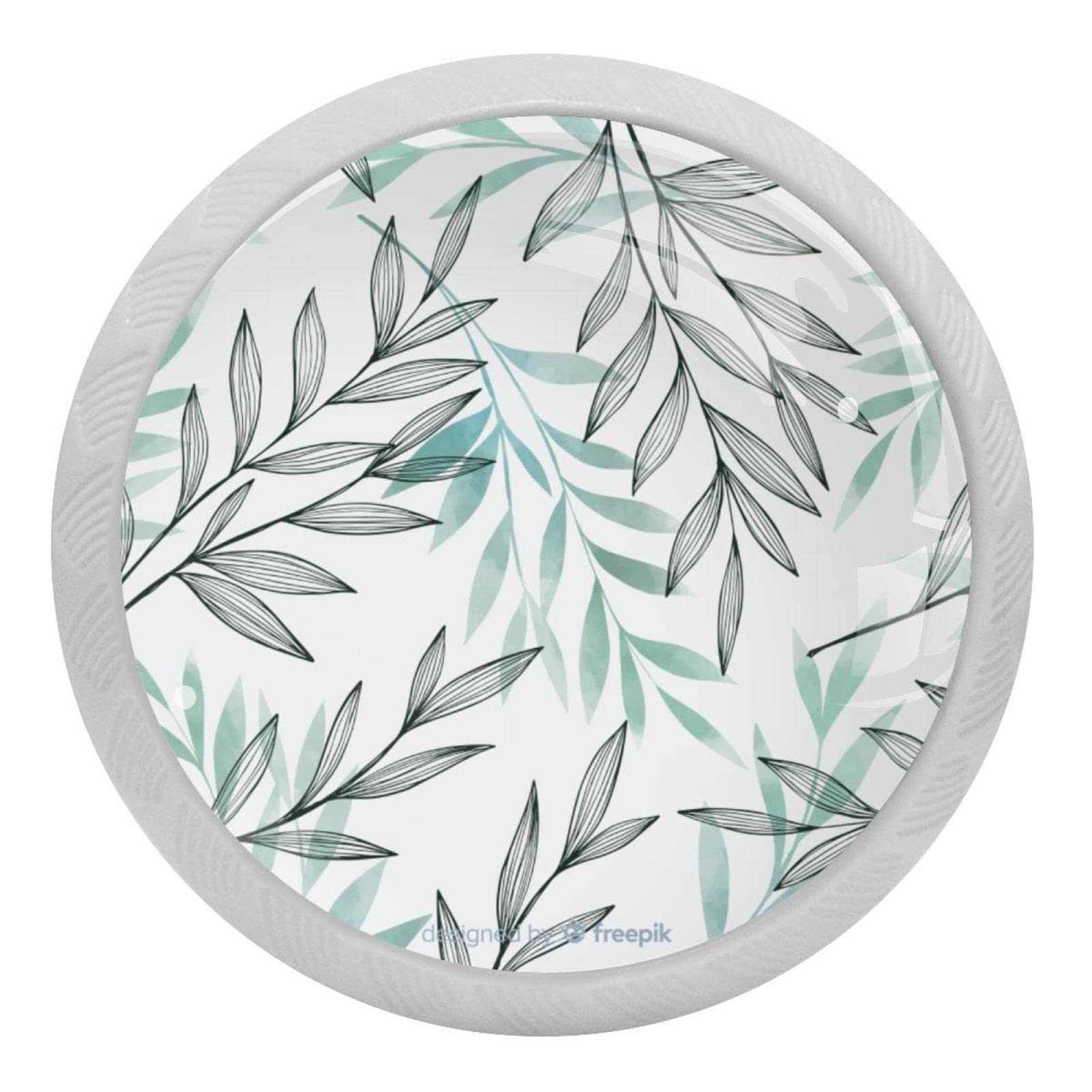 Boutons de tiroir en verre pour cuisine et salle de bain avec feuilles grises